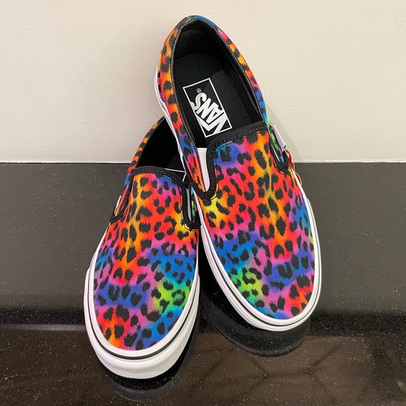 Vans Shoes - *NIB* (W6 / M4.5) Vans Slip Ons Rainbow Leopard, NEW IN BOX! Neon Animal Print